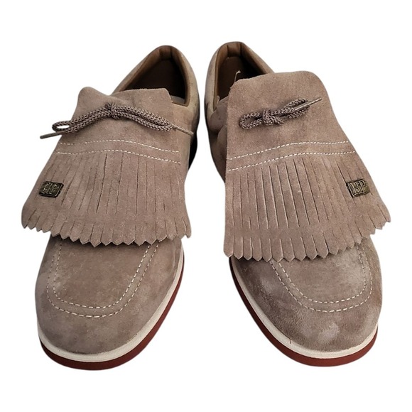 Vintage Hush Puppies Golf Shoes Womens 8 Tan Suede Golf Cleats - Picture 2 of 10